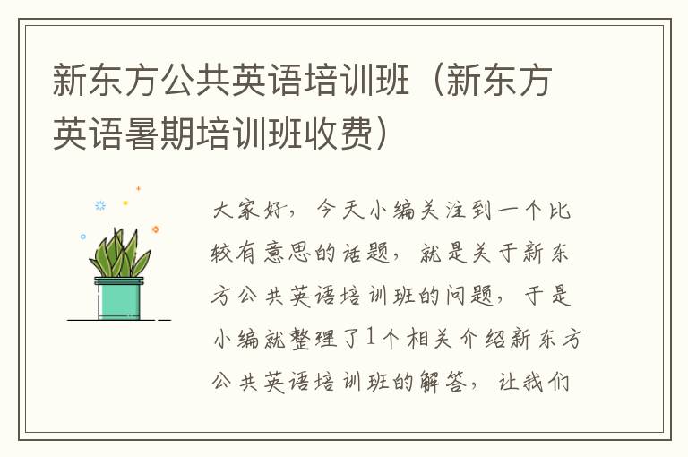 新东方公共英语培训班(新东方英语暑期培训班收费)