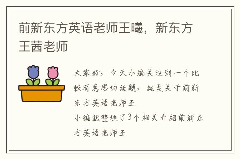 前新东方英语老师王曦，新东方王茜老师