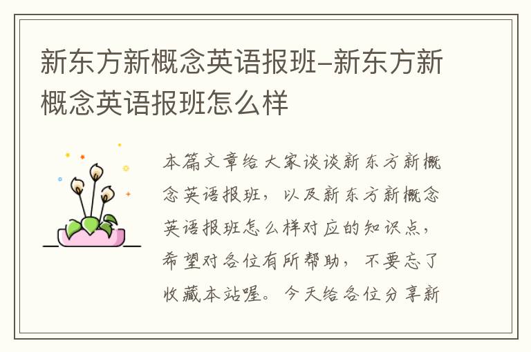 新东方新概念英语报班-新东方新概念英语报班怎么样