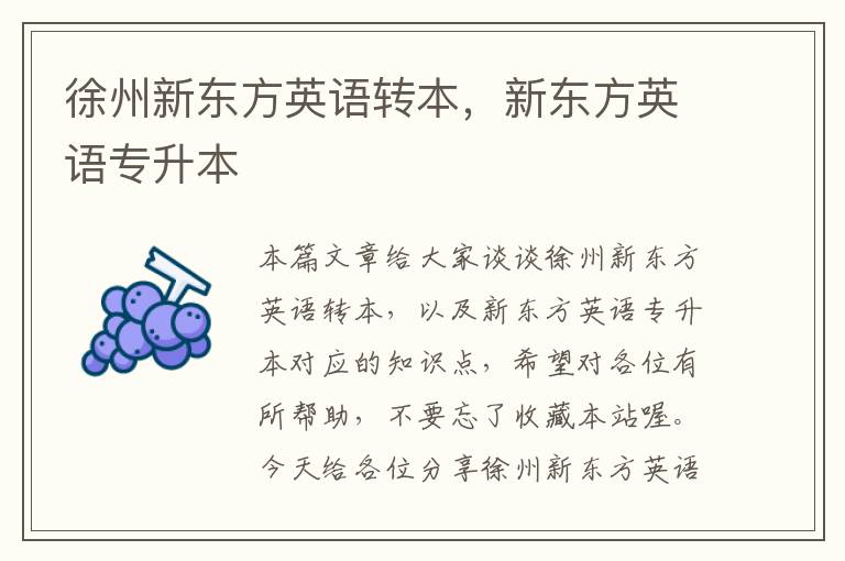 徐州新东方英语转本，新东方英语专升本