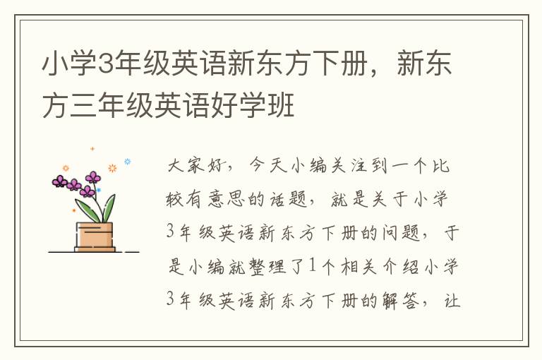 小学3年级英语新东方下册，新东方三年级英语好学班