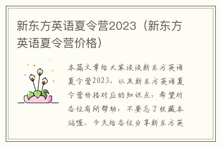 新东方英语夏令营2023（新东方英语夏令营价格）