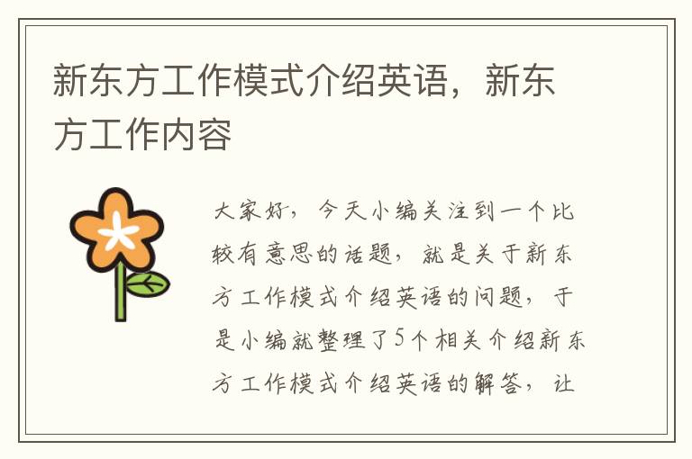 新东方工作模式介绍英语,新东方工作内容