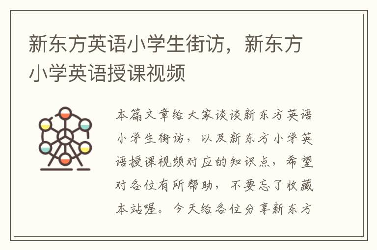 新东方英语小学生街访,新东方小学英语授课视频