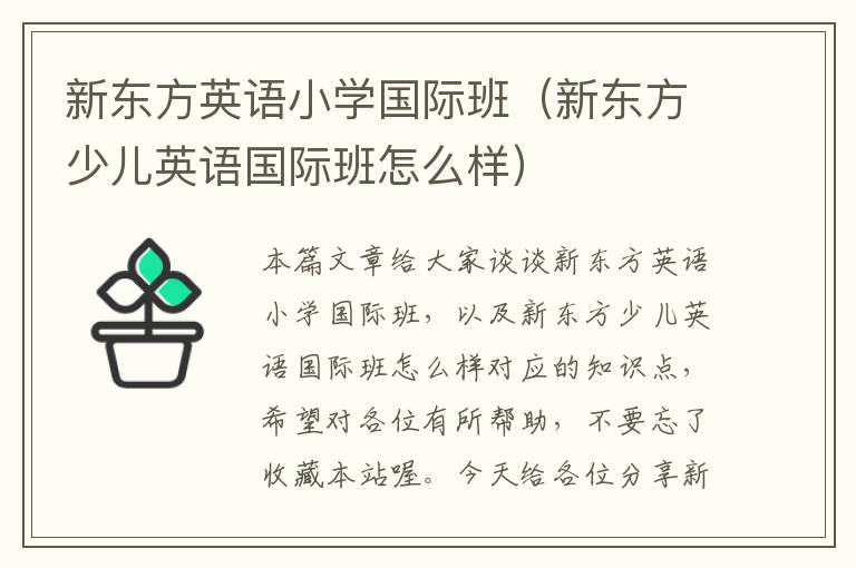 新东方英语小学国际班（新东方少儿英语国际班怎么样）