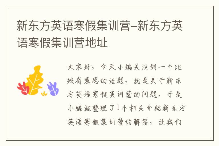 新东方英语寒假集训营-新东方英语寒假集训营地址