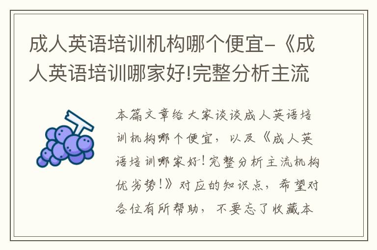 成人英语培训机构哪个便宜-《成人英语培训哪家好!完整分析主流机构优劣势!》