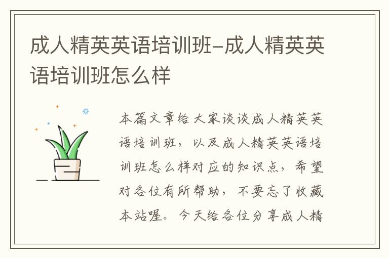 成人精英英语培训班-成人精英英语培训班怎么样