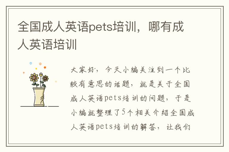 全国成人英语pets培训，哪有成人英语培训