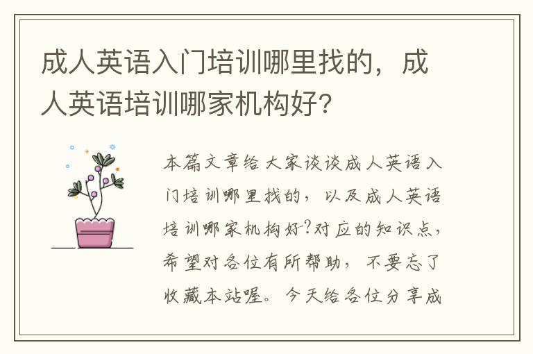 成人英语入门培训哪里找的，成人英语培训哪家机构好?