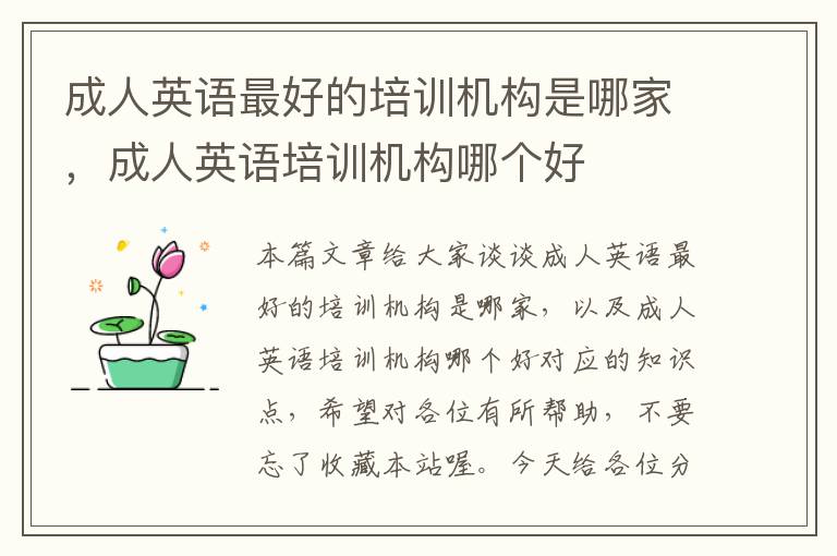 成人英语最好的培训机构是哪家，成人英语培训机构哪个好