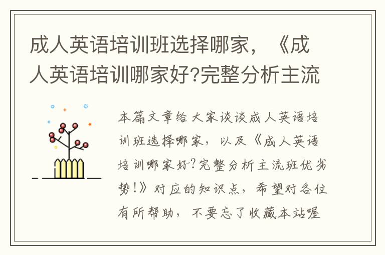 成人英语培训班选择哪家,《成人英语培训哪家好?完整分析主流班优劣势!》