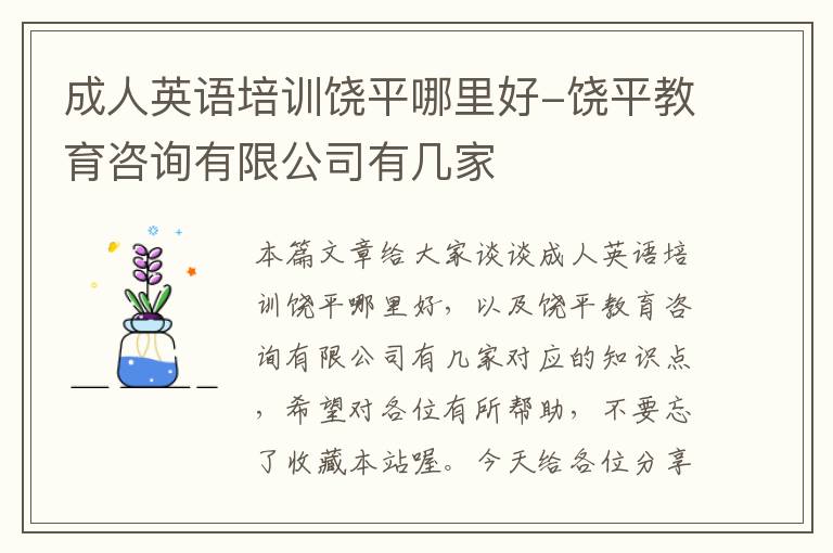 成人英语培训饶平哪里好-饶平教育咨询有限公司有几家