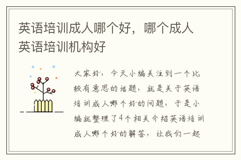 英语培训成人哪个好,哪个成人英语培训机构好