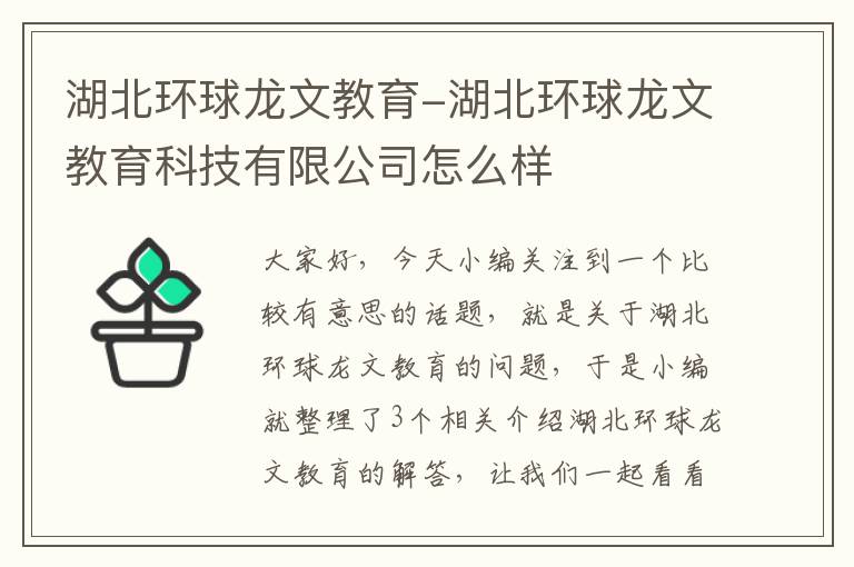 湖北环球龙文教育-湖北环球龙文教育科技有限公司怎么样