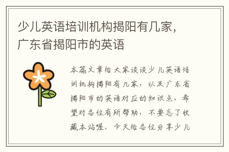 少儿英语培训机构揭阳有几家,广东省揭阳市的英语