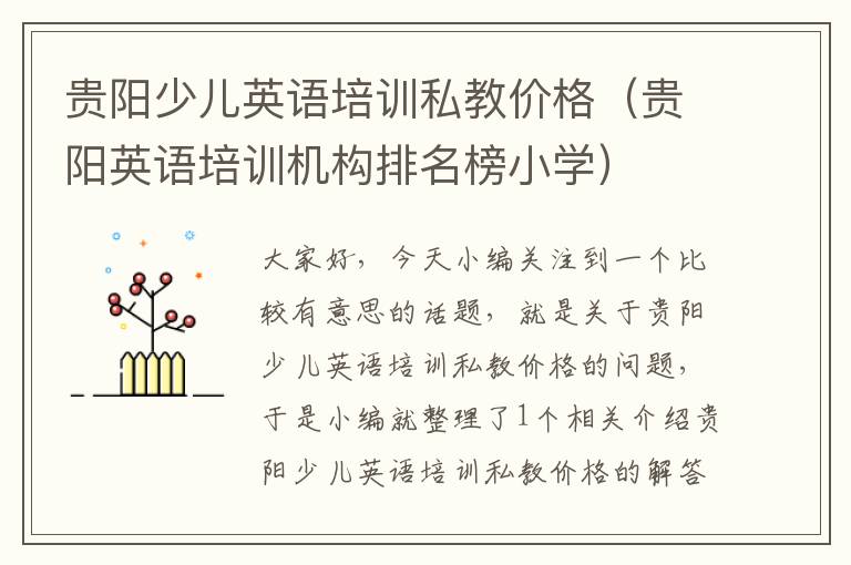 贵阳少儿英语培训私教价格(贵阳英语培训机构排名榜小学)