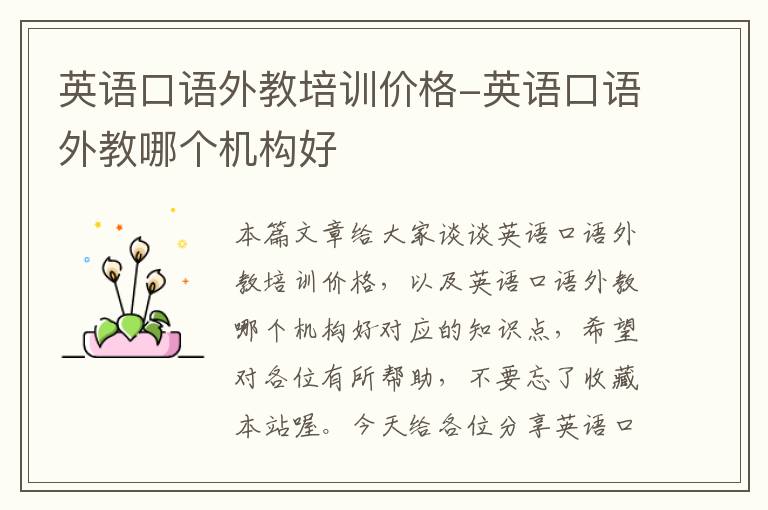 英语口语外教培训价格-英语口语外教哪个机构好