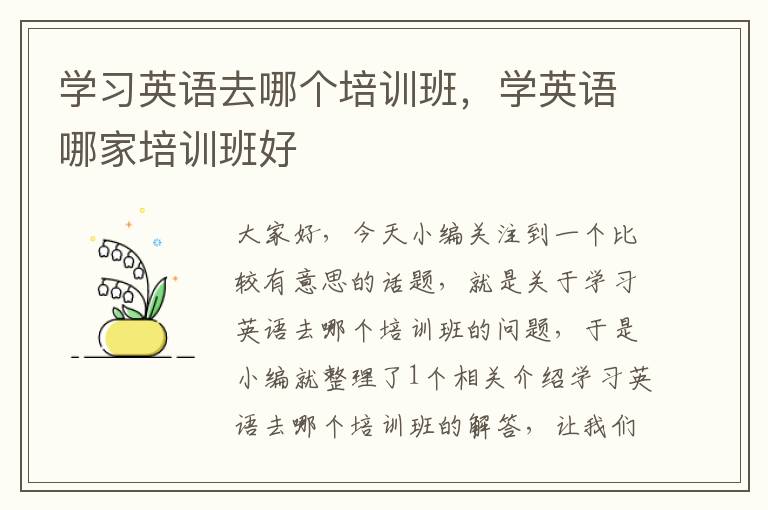 学习英语去哪个培训班,学英语哪家培训班好