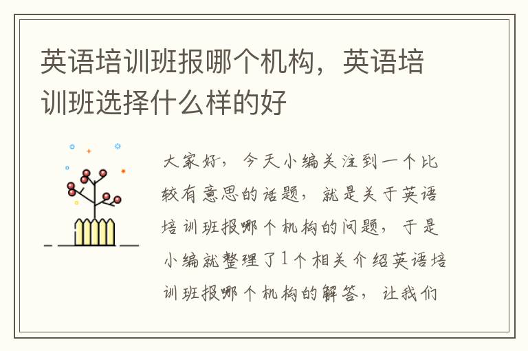 英语培训班报哪个机构，英语培训班选择什么样的好