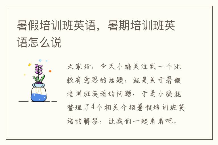 暑假培训班英语，暑期培训班英语怎么说