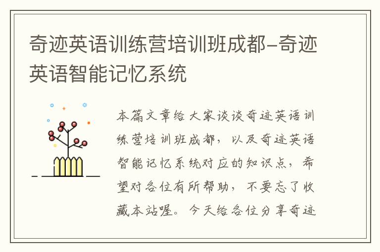 奇迹英语训练营培训班成都-奇迹英语智能记忆系统