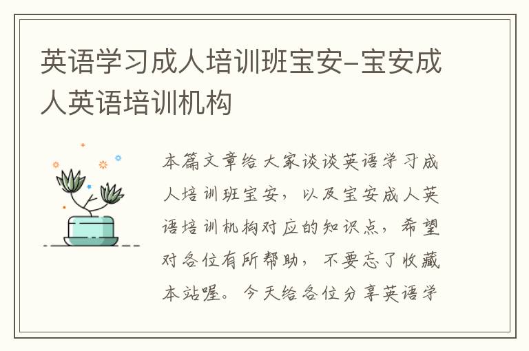 英语学习成人培训班宝安-宝安成人英语培训机构