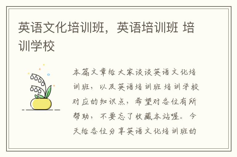 英语文化培训班，英语培训班 培训学校