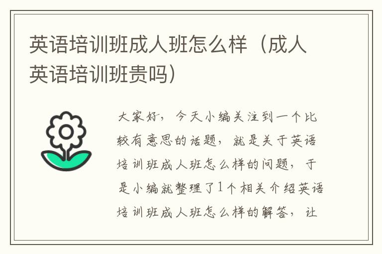 英语培训班成人班怎么样（成人英语培训班贵吗）