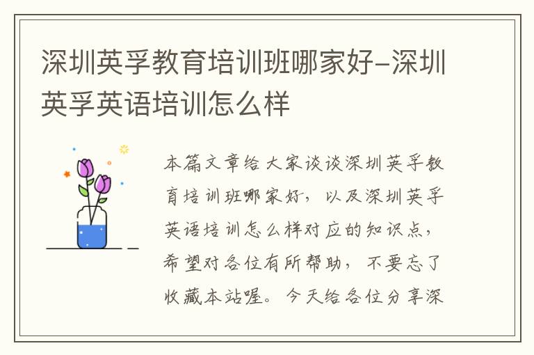 深圳英孚教育培训班哪家好-深圳英孚英语培训怎么样