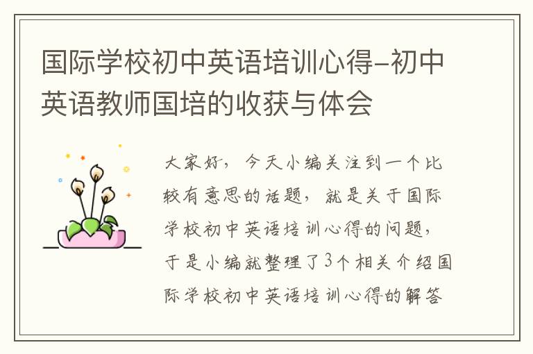 国际学校初中英语培训心得-初中英语教师国培的收获与体会