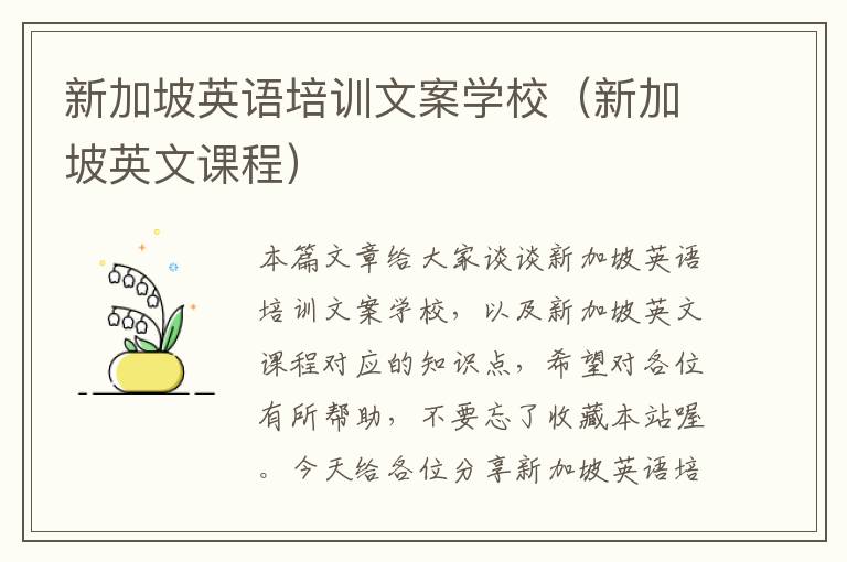新加坡英语培训文案学校(新加坡英文课程)