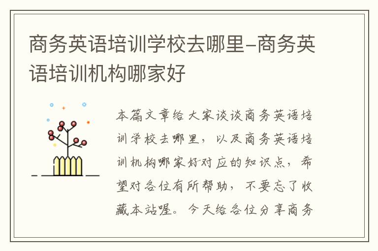 商务英语培训学校去哪里-商务英语培训机构哪家好